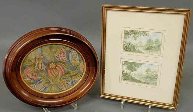 Appraisal: Oval walnut framed petit point needlework late th c and