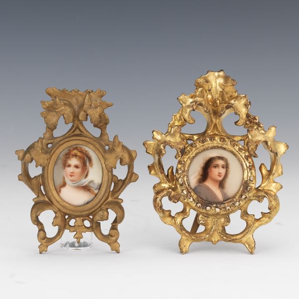 Appraisal: TWO MINIATURE PORCELAIN PLAQUES Two porcelain painted plaques in Florentine