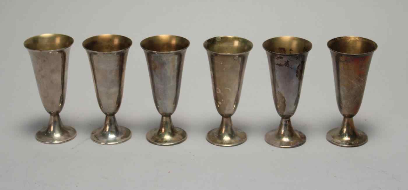 Appraisal: SIX STERLING SILVER CORDIALS BY TIFFANYIn pedestal form Height Approx