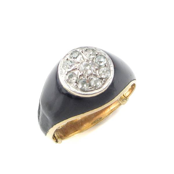 Appraisal: A gent's diamond black enamel and k gold ring evidence