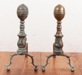 Appraisal: Set of th Century Andirons Two symmetrical brass halves are