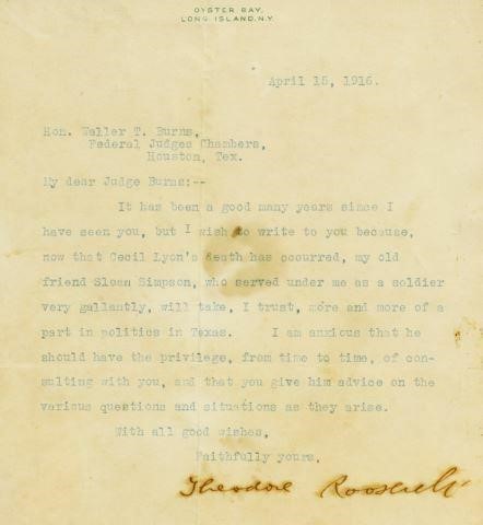 Appraisal: Framed typed letter signed Theodore Roosevelt th President of the