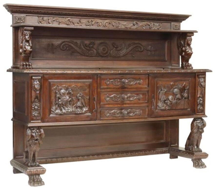 Appraisal: Italian Renaissance Revival carved walnut sideboard early th c having