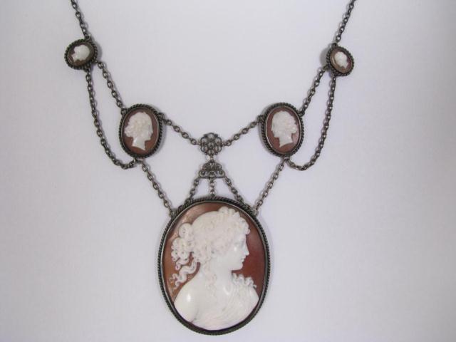 Appraisal: Vintage style lady's cameo necklace with five stone carved portrait