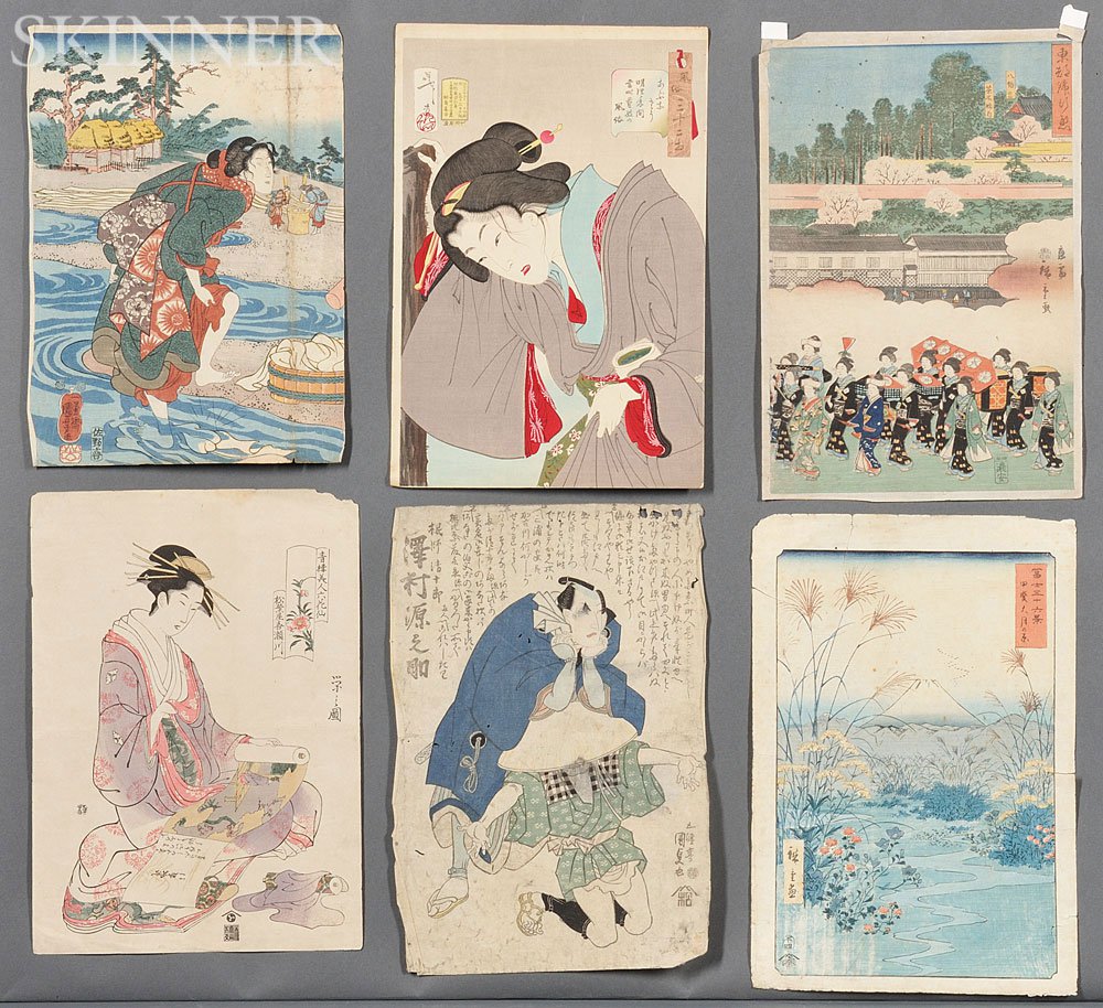 Appraisal: Twelve Woodblock Prints and Two Photographs Japan th and th