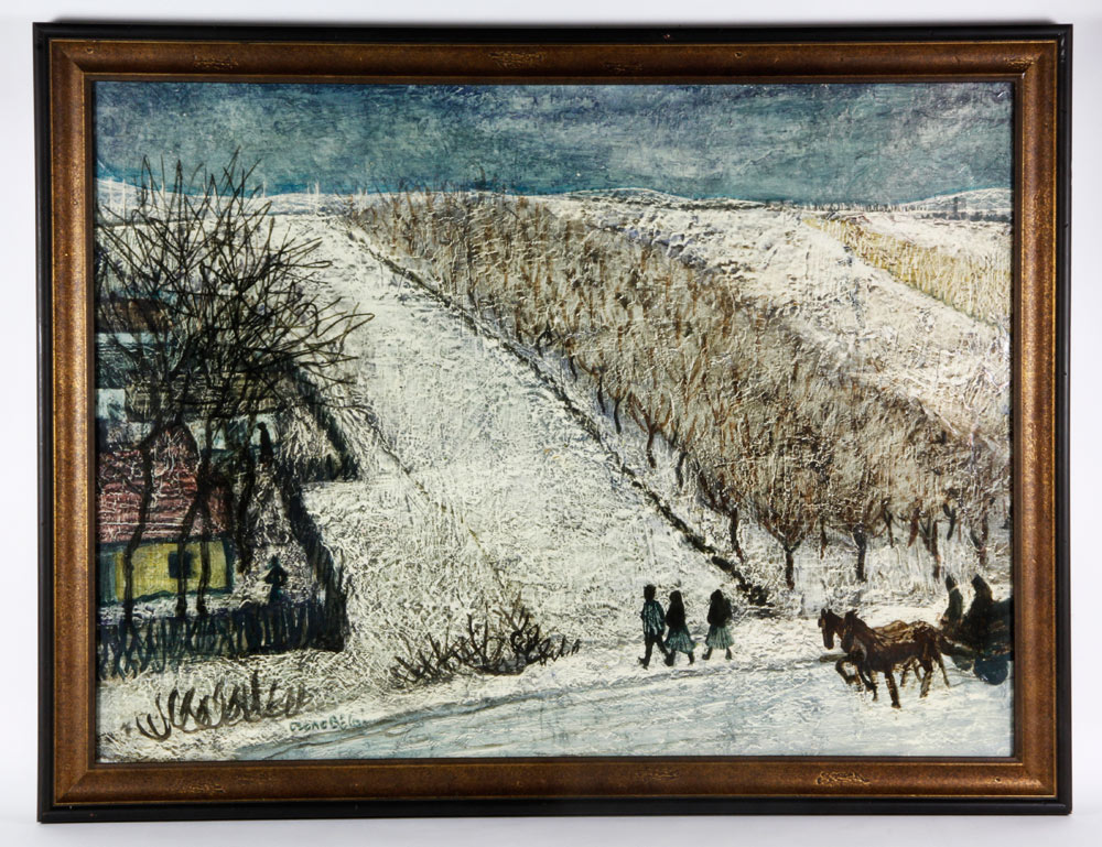 Appraisal: - Winter Landscape O B Winter landscape with figures and