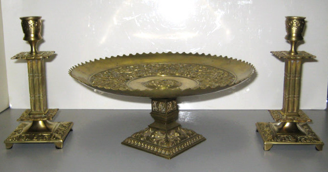 Appraisal: THREE-PIECE GILT BRASS TABLE ENSEMBLE Classical style comprising a pierced