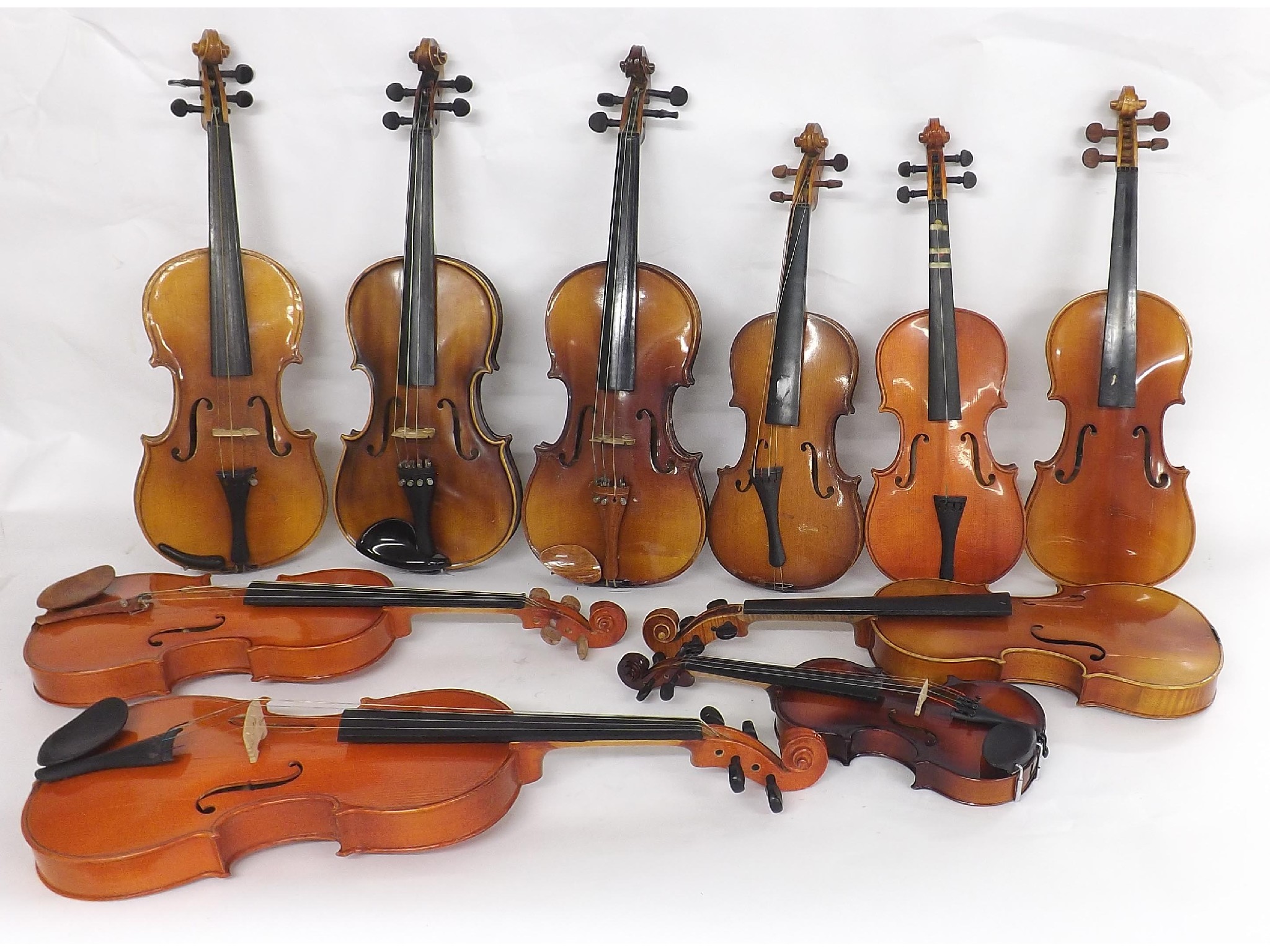 Appraisal: Contemporary viola and nine various size contemporary violins