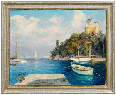 Appraisal: Painting signed G Ariglia Italian coastal scene with boats signed