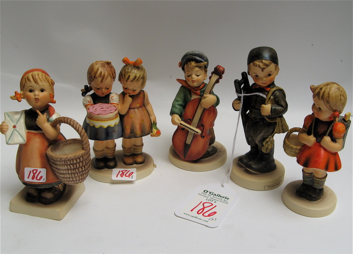 Appraisal: FIVE GERMAN HUMMEL FIGURES all TM- including School Girl HUM