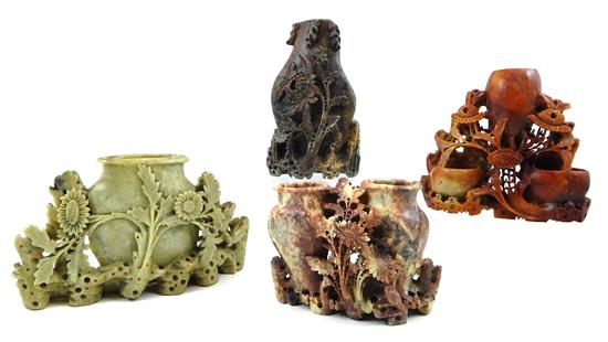 Appraisal: ASIAN Four carved Chinese hardstone vases each with similar floral