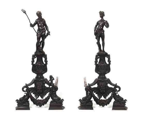 Appraisal: A Pair of Continental Cast Bronze Andirons after Giuseppe de