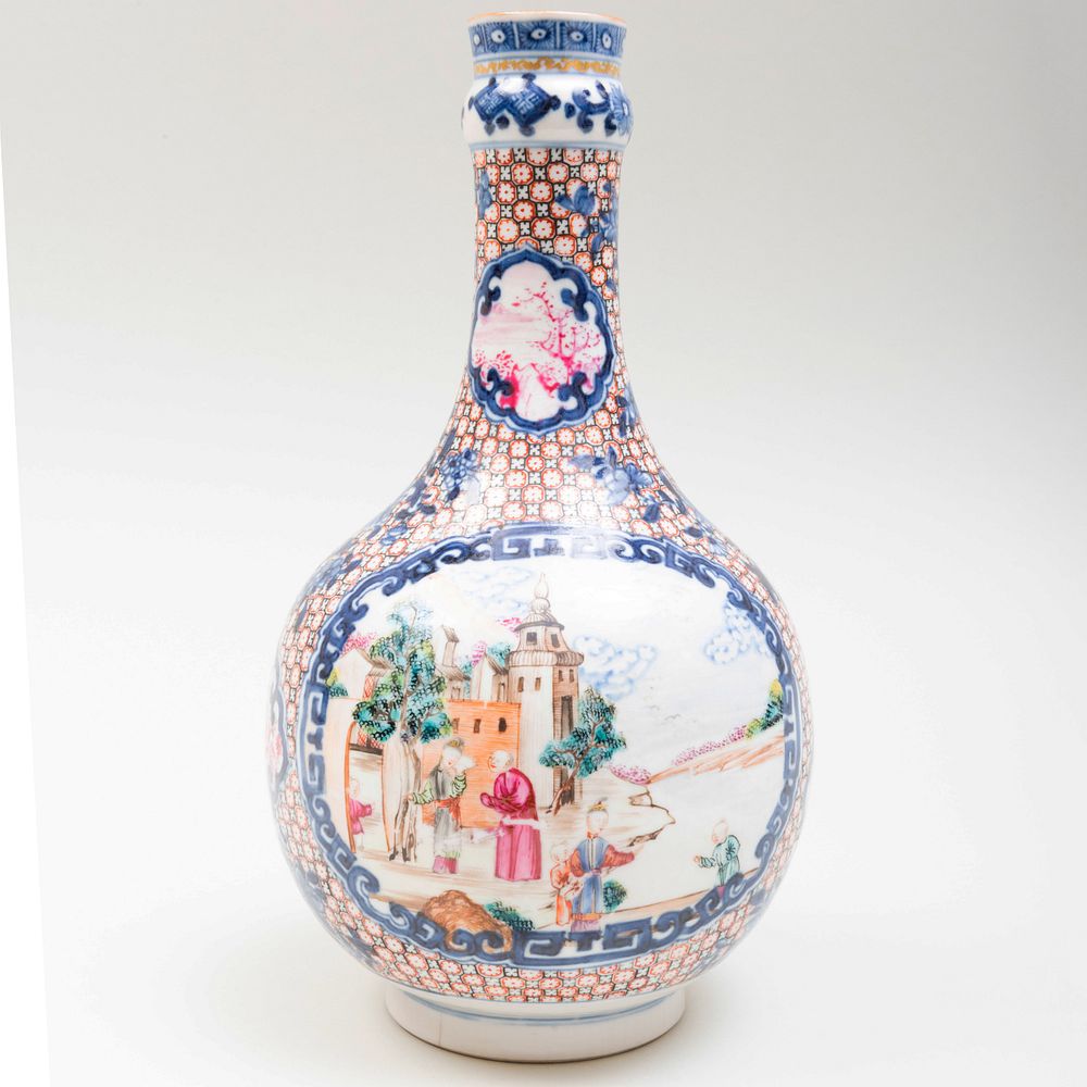 Appraisal: Chinese Export Porcelain Mandarin Palette Bottle Vase Figural panels and