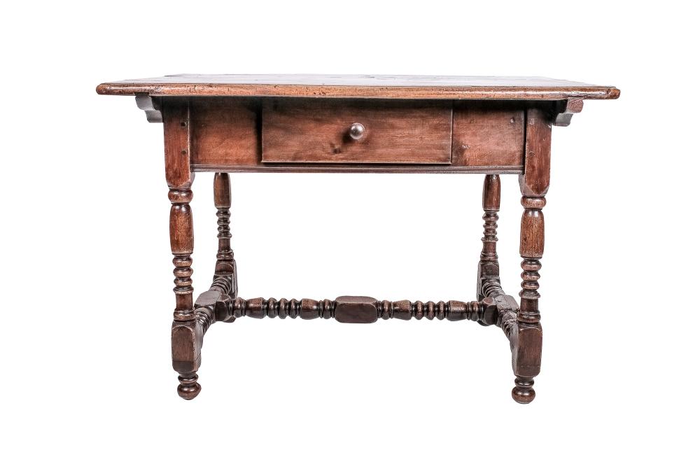 Appraisal: FRENCH WALNUT HALL TABLEwith a single frieze drawer inches wide