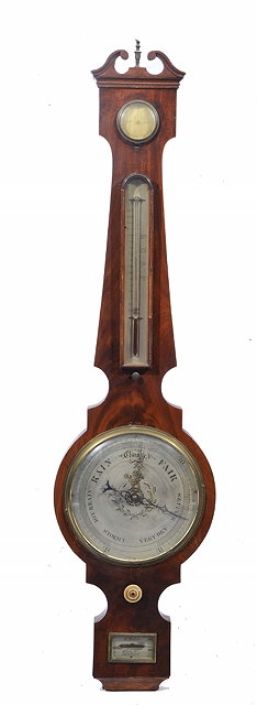 Appraisal: A GEORGE IV MAHOGANY WHEEL BAROMETER the silvered dial engraved