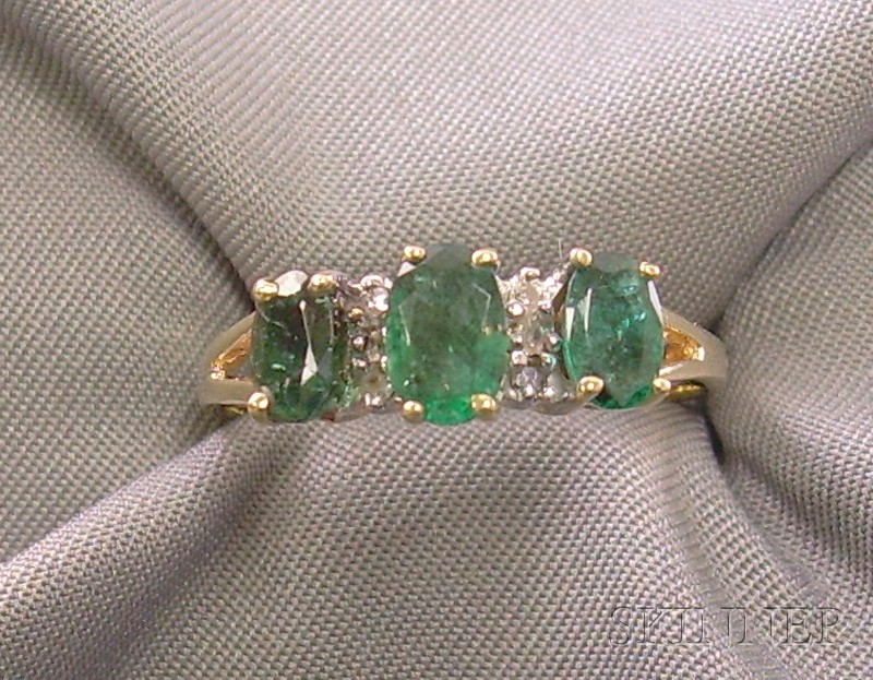 Appraisal: kt Gold and Emerald Three-stone Ring accompanied by appraisal size