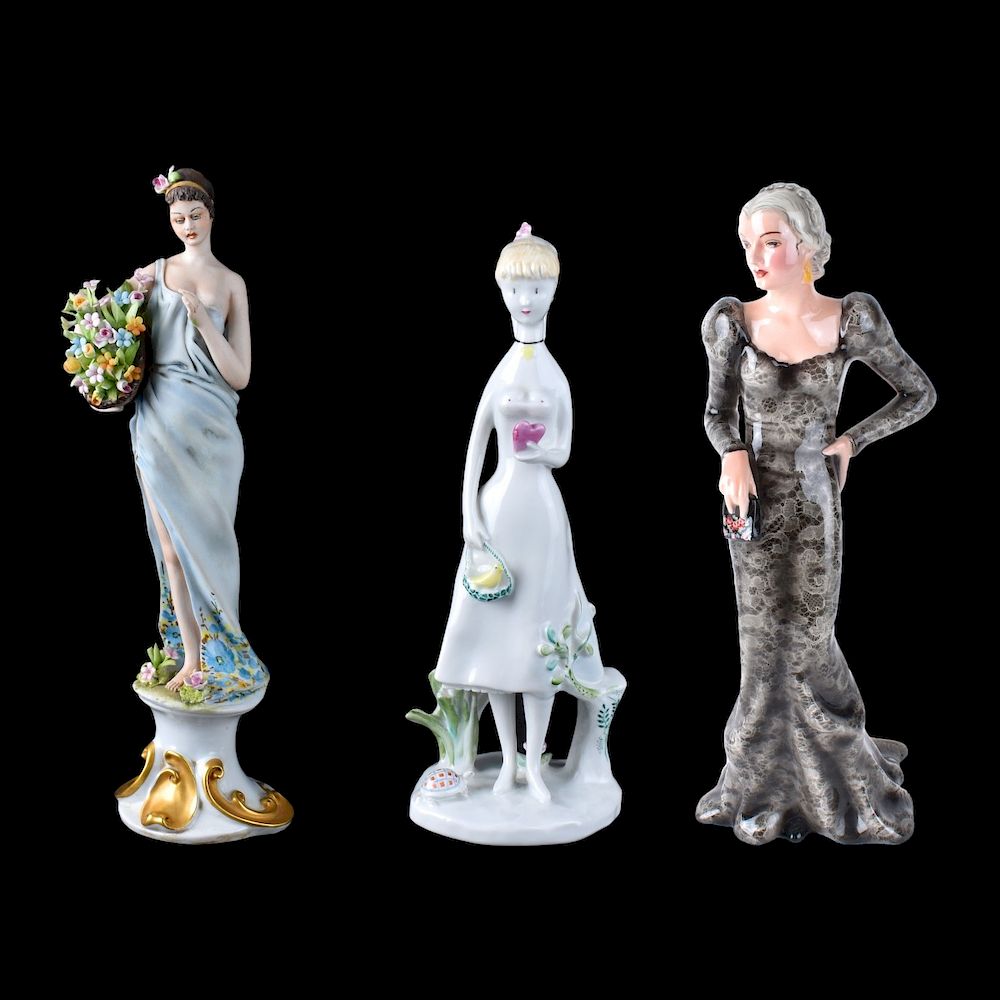 Appraisal: Vintage Porcelain Figurines Three Vintage Porcelain Figurines Makers Rosenthal keramos