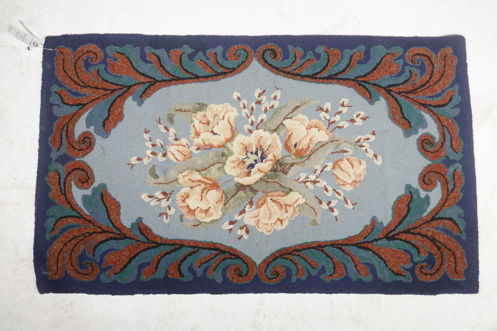 Appraisal: EARLY TH C FLORAL HOOKED RUG Rectangular with a Branch