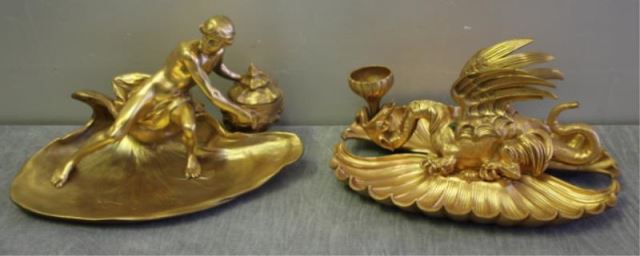 Appraisal: Lot of Dore Bronze Figural Inkwells Art Nouveau with a