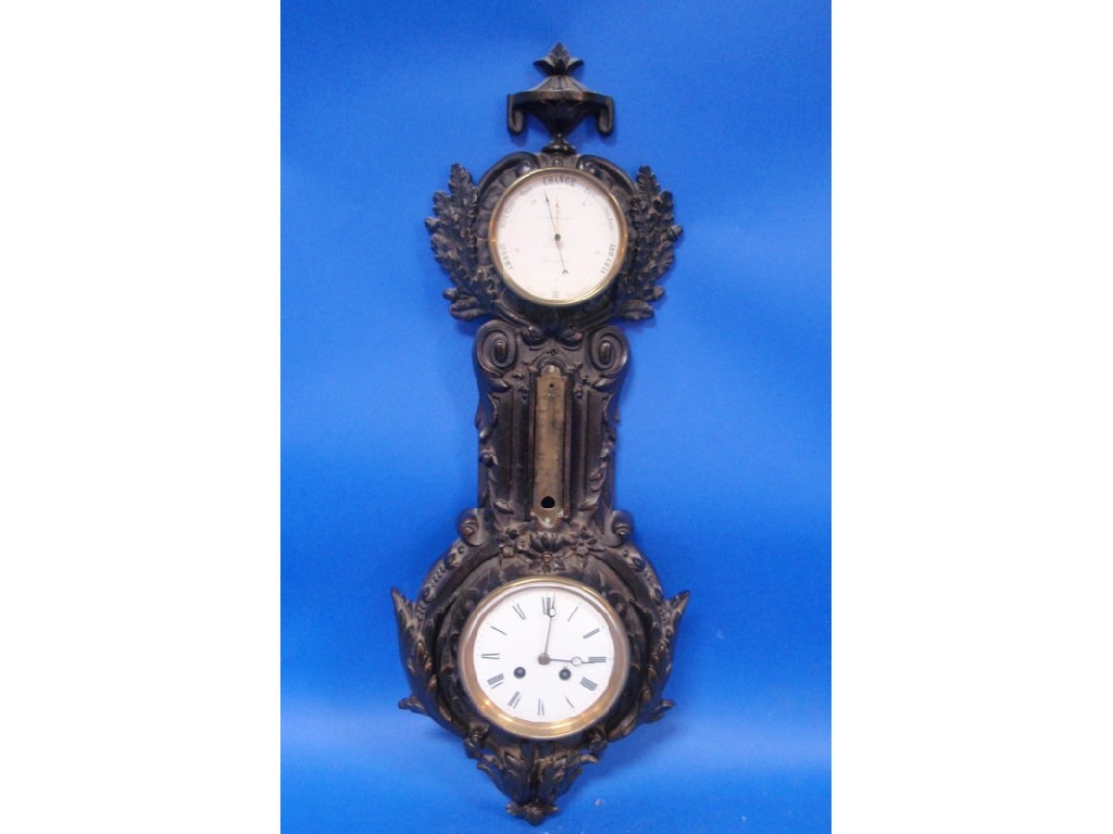 Appraisal: An early thC cast and bronzed clock barometer marked J