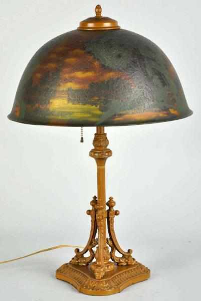 Appraisal: Reverse Painted Pittsburgh Lamp Shade Description Shows girl walking dog