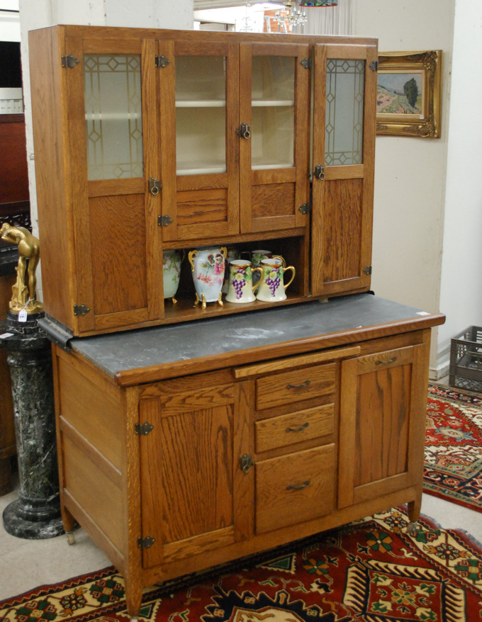 Appraisal: OAK HOOSIER TYPE KITCHEN CUPBOARD American early th century featuring