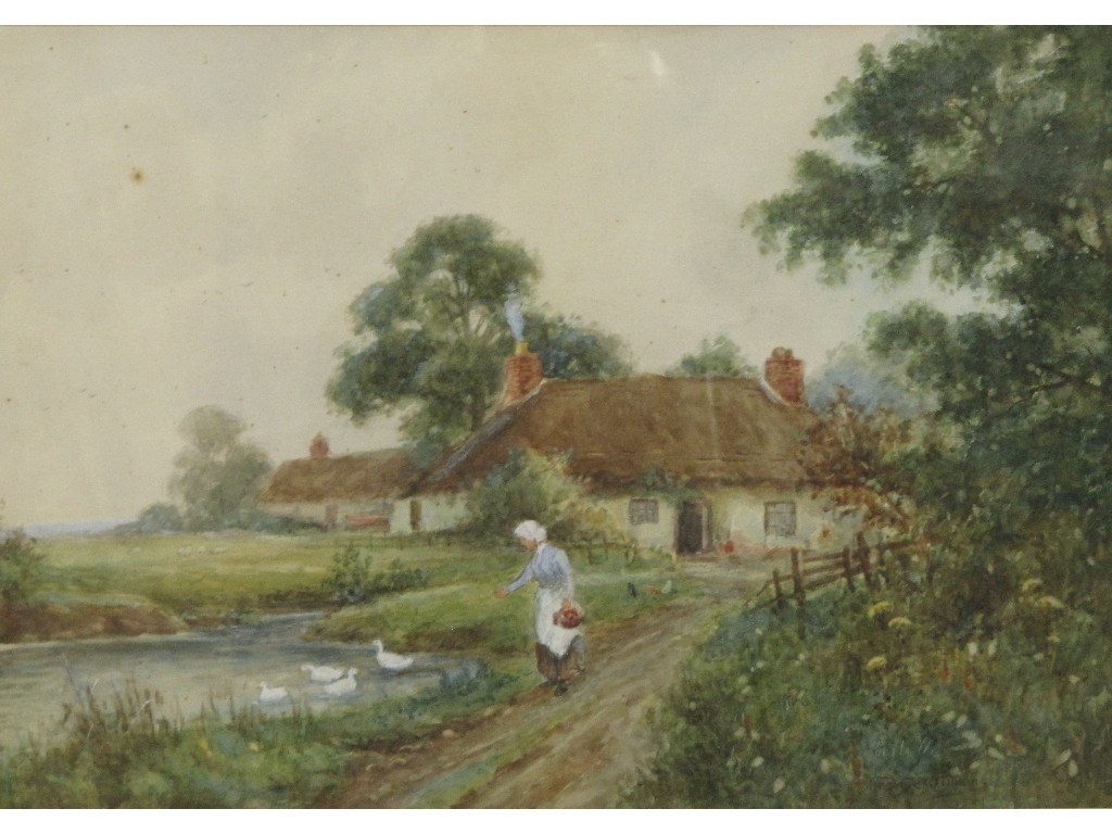 Appraisal: GEORGE WILLIAMS Watercolour 'Feeding the Ducks' signed