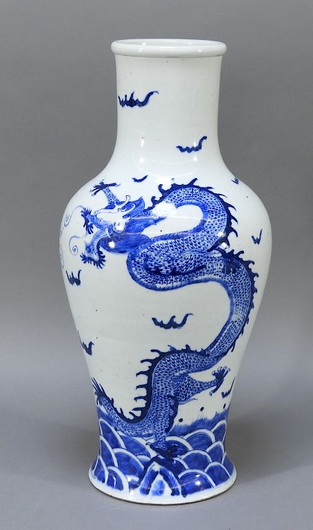 Appraisal: C Chinese Blue White Dragon Vase China th century Baluster