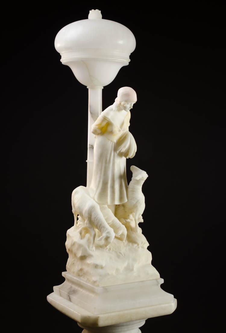 Appraisal: FIGURAL ALABASTER TABLE LAMP AND PEDESTAL Italian early th century