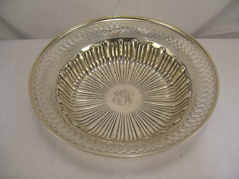 Appraisal: Sterling Round Bowl Pierced edge design with fluted center monogrammed