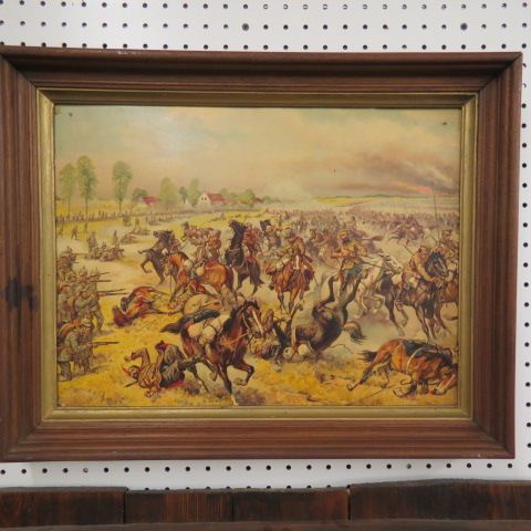 Appraisal: th Century Chromolithograph Battlefield scenes image area x walnut frame