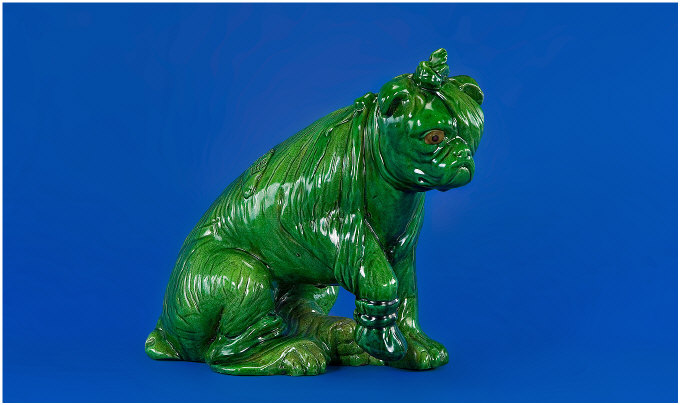 Appraisal: Bretby Victorian Figure of a Pooly Pug Dog Green gloss