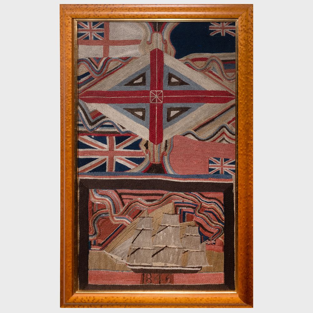 Appraisal: Large English Woolwork Picture of a Union Jack and a