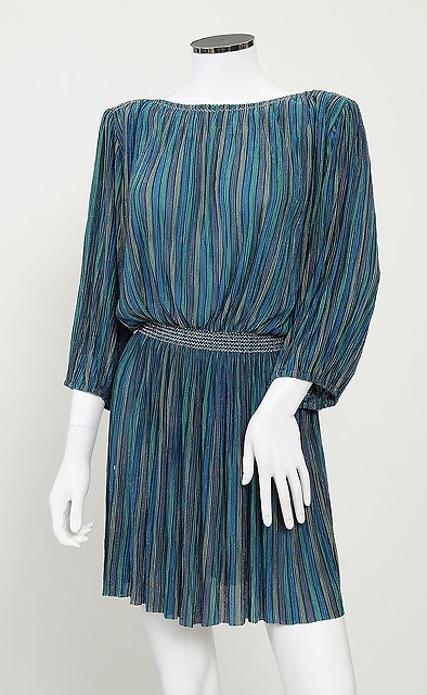 Appraisal: A s blue toned striped mini dress metallic thread detailing