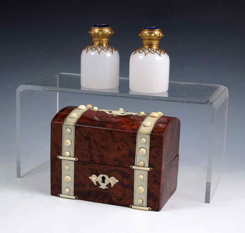 Appraisal: PAIR OPALINE PERFUME BOTTLES In original celluloid or ivory mounted