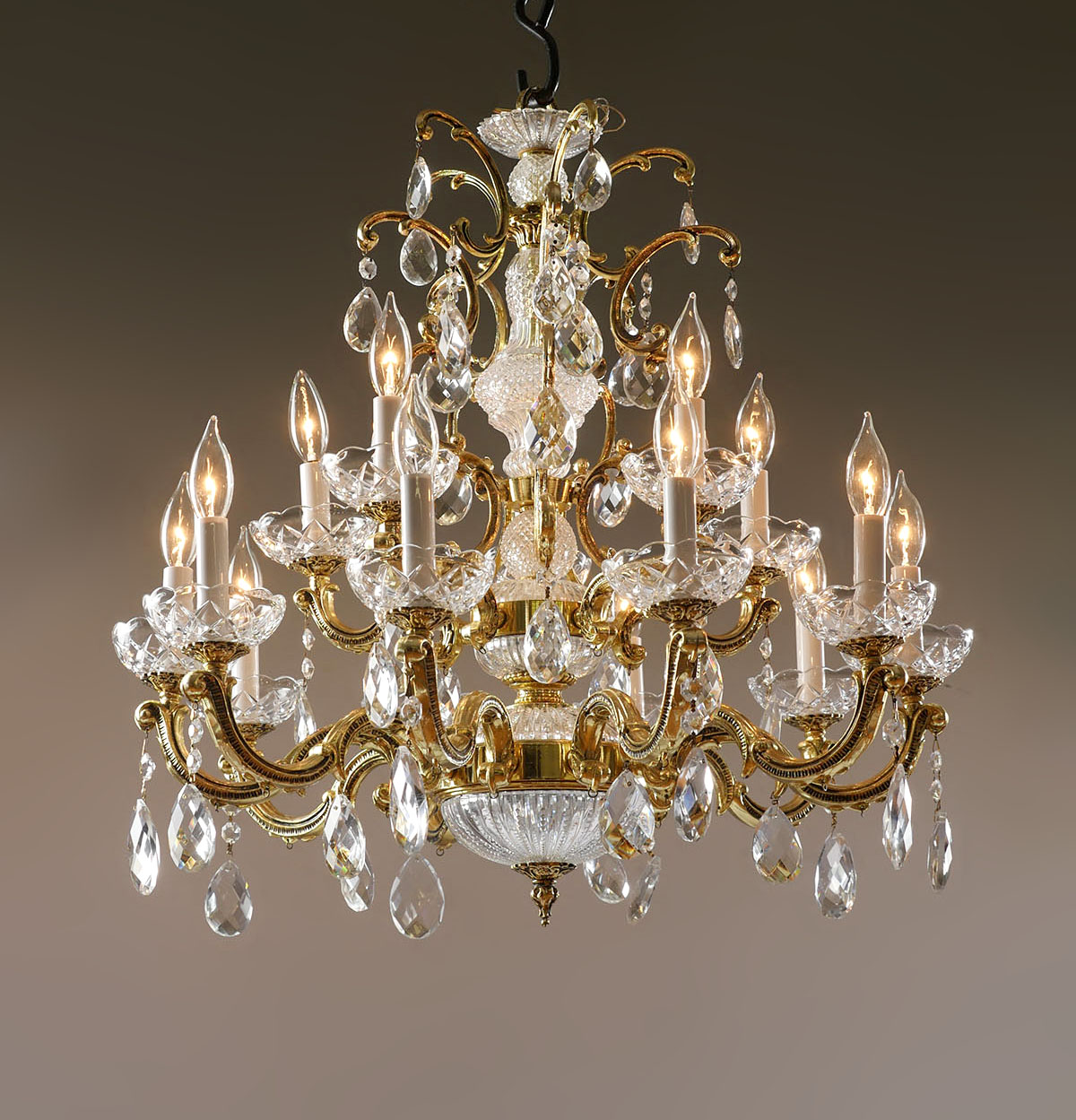 Appraisal: SCHONBEK LIGHT SOLID BRASS CRYSTAL CHANDELIER Schonbek light chandelier having