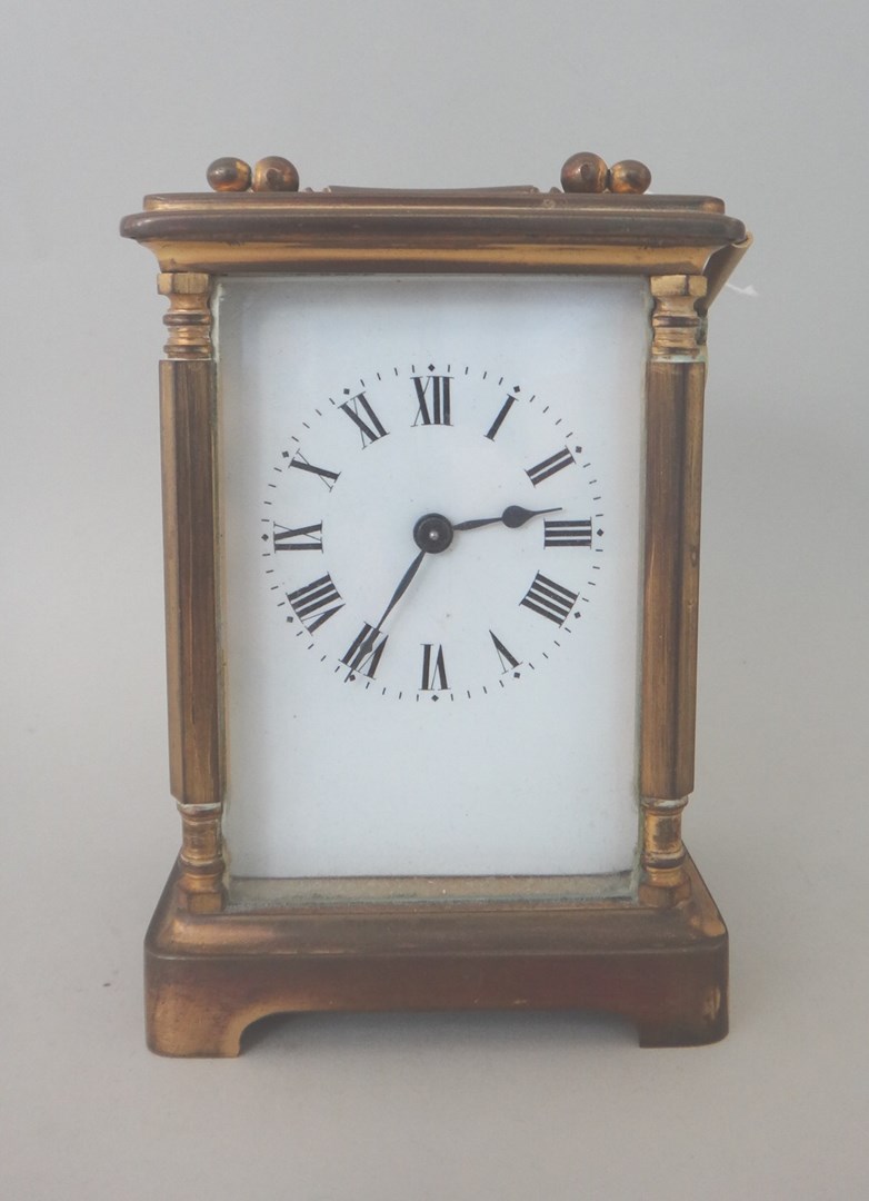 Appraisal: A gilt brass cased carriage clock early th century with