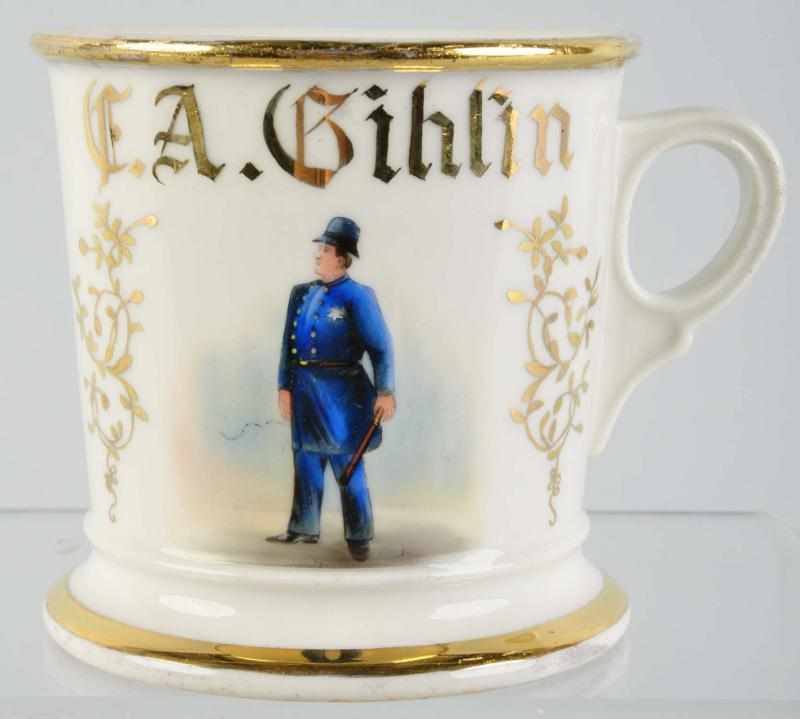 Appraisal: Policeman Shaving Mug Description Gilt name F A Kihlin Very