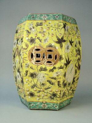 Appraisal: A Cantonese famille jaune garden seat th century hexagonal form