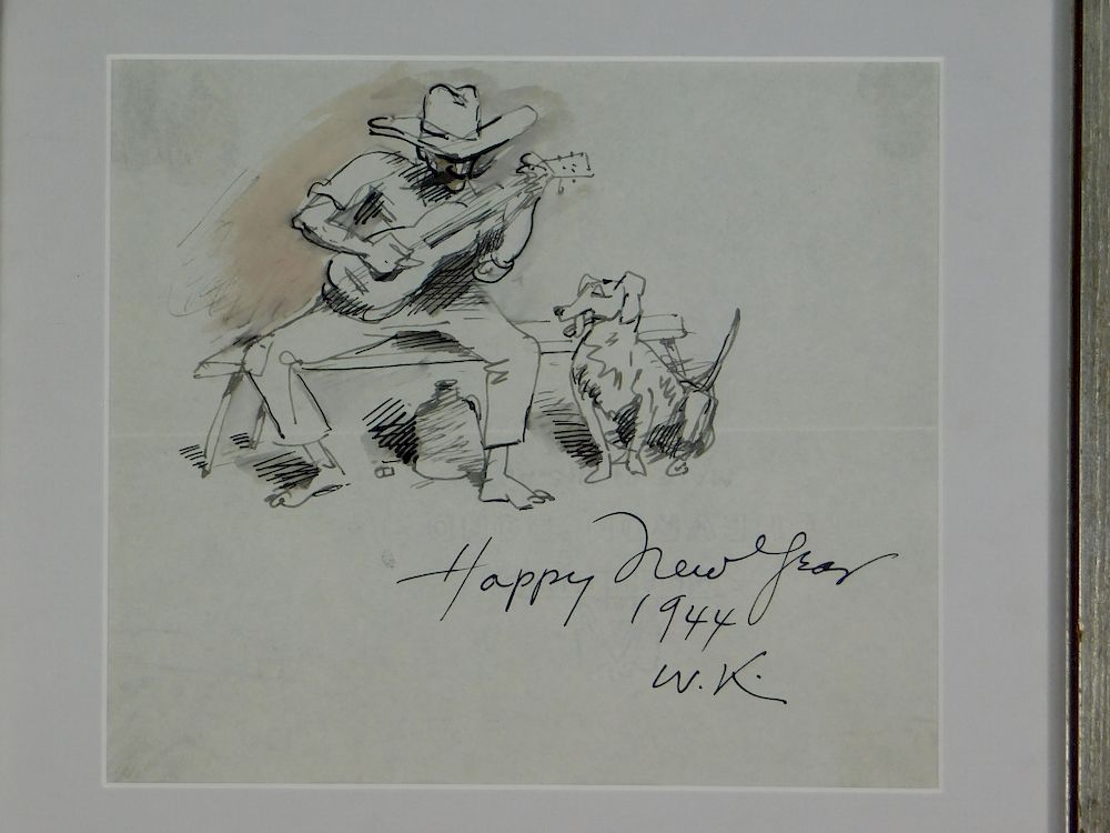 Appraisal: Walt Francis Kuhn WC Ink Happy New Year Drawing California