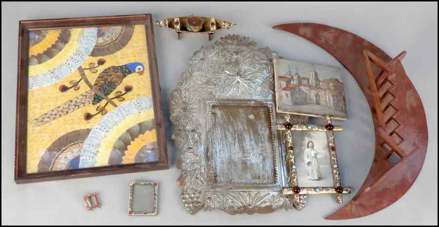 Appraisal: MEXICAN HAMMERED TIN FRAME Together with a framed Brazillian butterfly