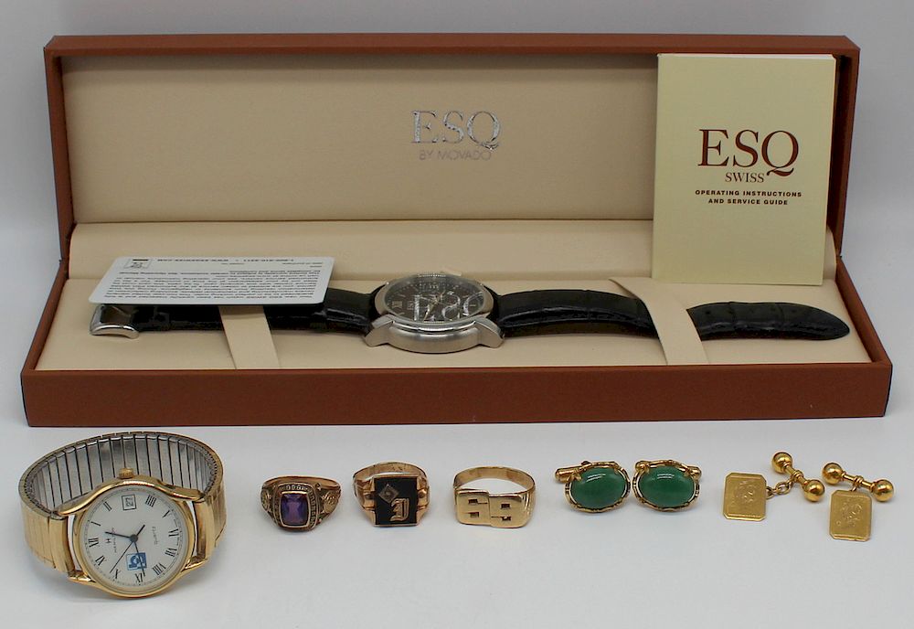 Appraisal: JEWELRY Assorted Men's Jewelry and Watch Grouping Includes a pair