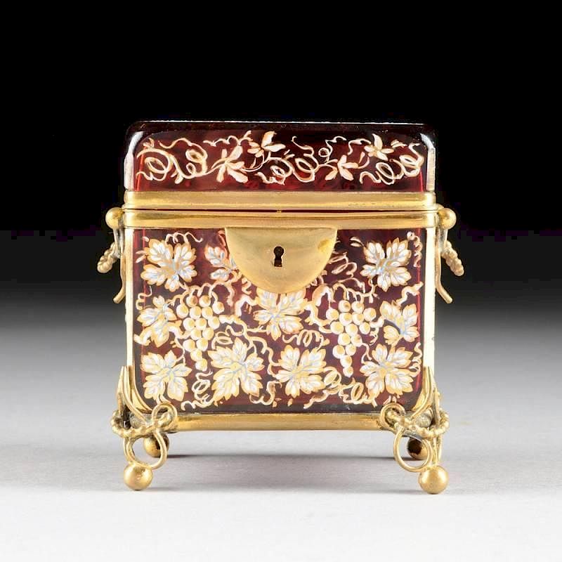 Appraisal: A BOHEMIAN GILT METAL MOUNTED RUBY GLASS CASKET CIRCA A