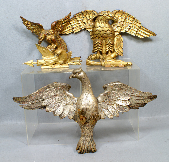 Appraisal: Lot of carved wood eagles gilt one with wing span