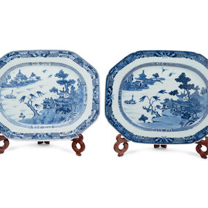 Appraisal: Two Chinese Export Blue and White Porcelain Platters TH CENTURY