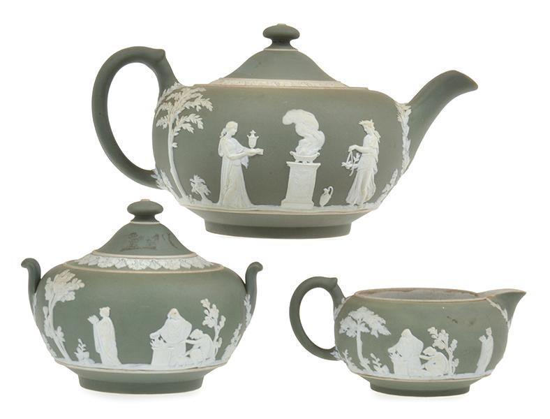 Appraisal: THREE PIECE WEDGWOOD JASPER WARE TEA SET AS FOUND