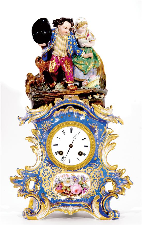 Appraisal: French porcelain mantel clock mid th century probably Jacob Petit