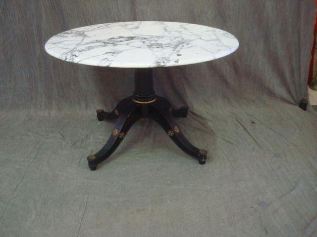 Appraisal: White Marble Top Round Dining Table with Black Wood Tripod