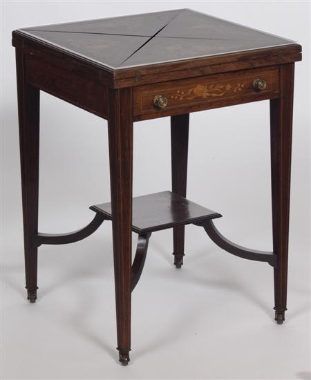 Appraisal: A Victorian rosewood and floral inlaid envelope card table with