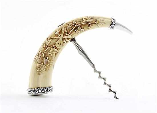 Appraisal: Gorham silver-mounted carved horn corkscrew late th century horn carved